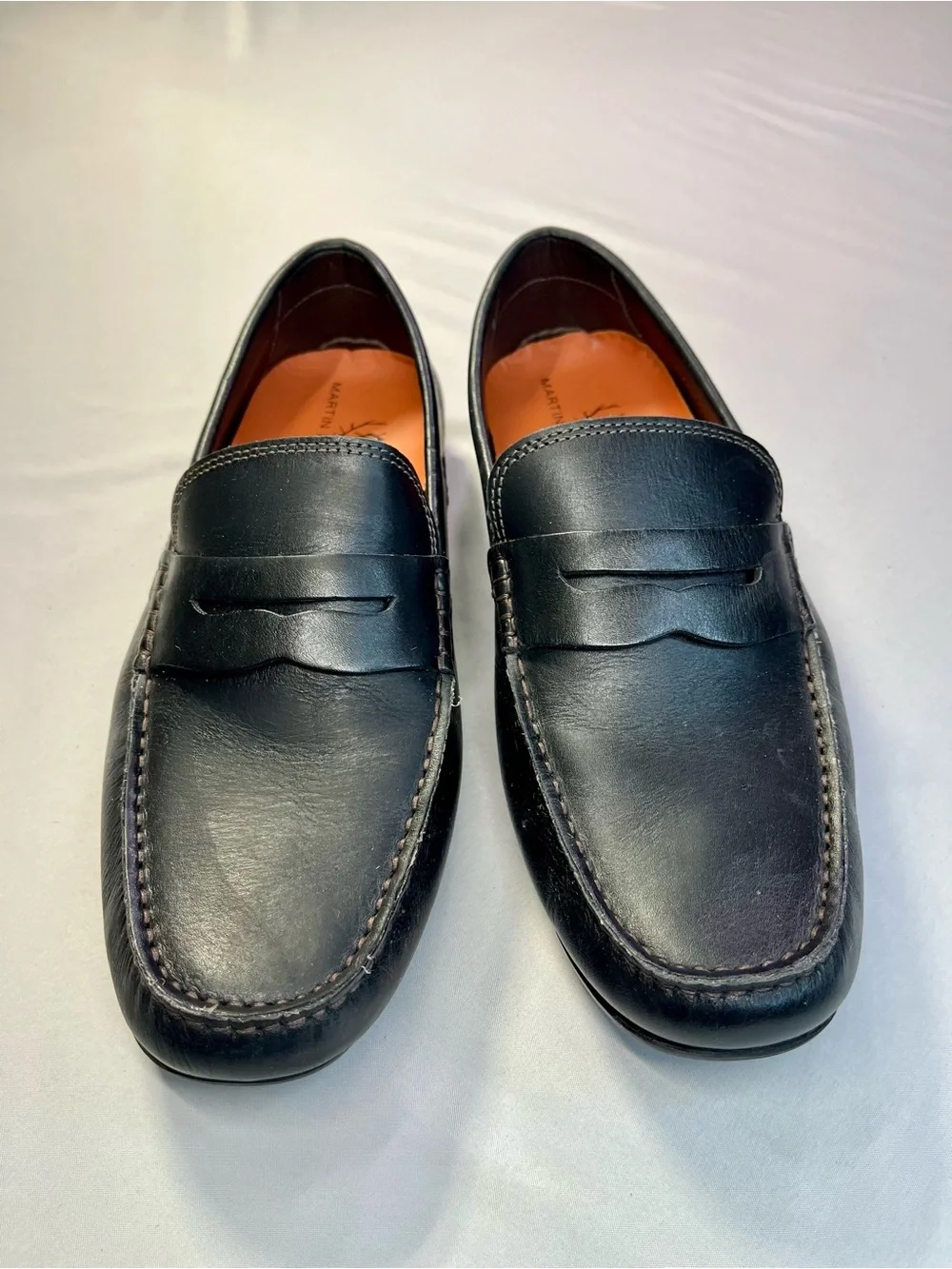 Martin Dingman Black Bermuda Saddle Leather Penny Loafers Shoes Orange Insoles